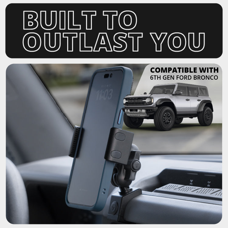 2021-2026 Ford Bronco LINK™ 20LITE Phone Mount With Top Dash Clip | 2" Arm | 6th Generation | (NOT FOR LEATHERETTE STITCHED DASH)