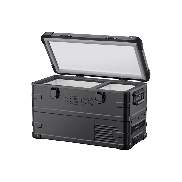 ICECO APL35 dual zone aluminum 12V portable fridge freezer black for overlanding camping RV and truck builds