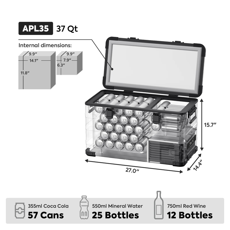 ICECO APL35 dual zone aluminum 12V portable fridge freezer black for overlanding camping RV and truck builds