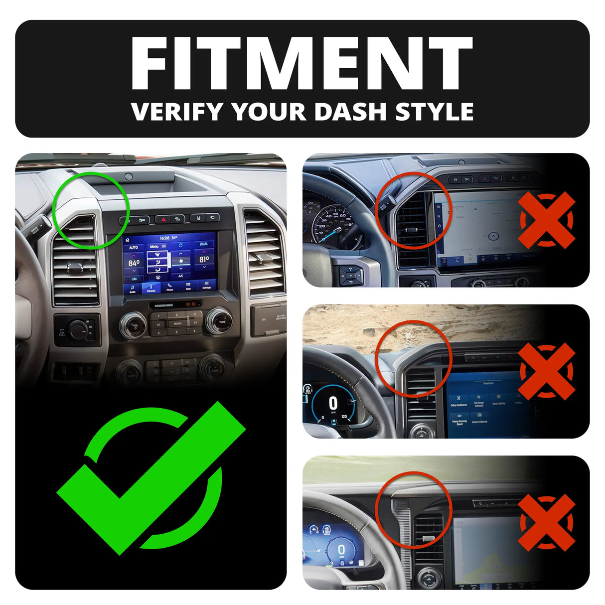‘15-‘20 Ford F-150, ‘17-‘22 Super Duty, ‘18-‘21 Expedition (See Compatibility Info For Year/Trim Details) Tackform Slim Track Dash Bracket With 20LITE Phone & Tablet Mounts