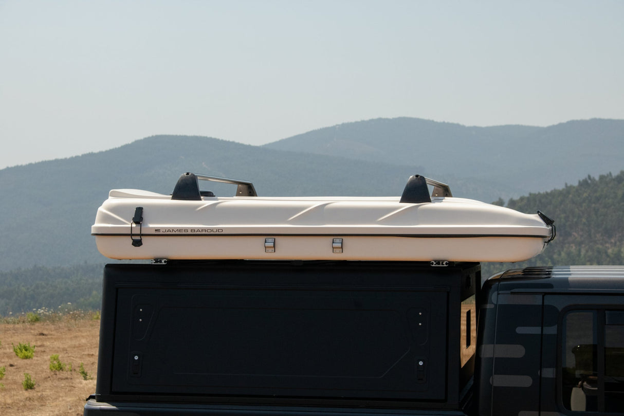 James Baroud Evasion hard shell rooftop tent closed in creme shell