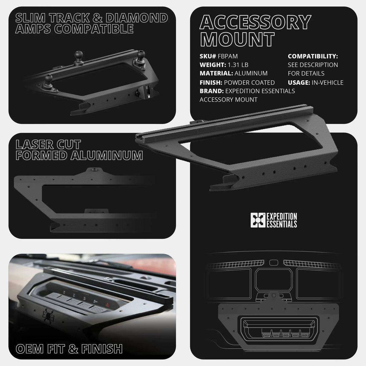 Build Your Own Expedition Essentials Dash Mount Kit | 2021-2025 Ford Bronco & Bronco Raptor (Non-Sport)