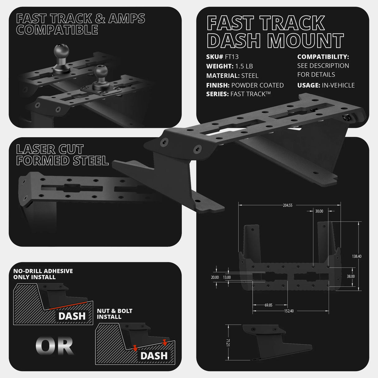 2022 Ford Super Duty (Compatible With 12” Screen ONLY) Tackform Fast Track Dash Bracket With Dual 20LITE Phone Mounts