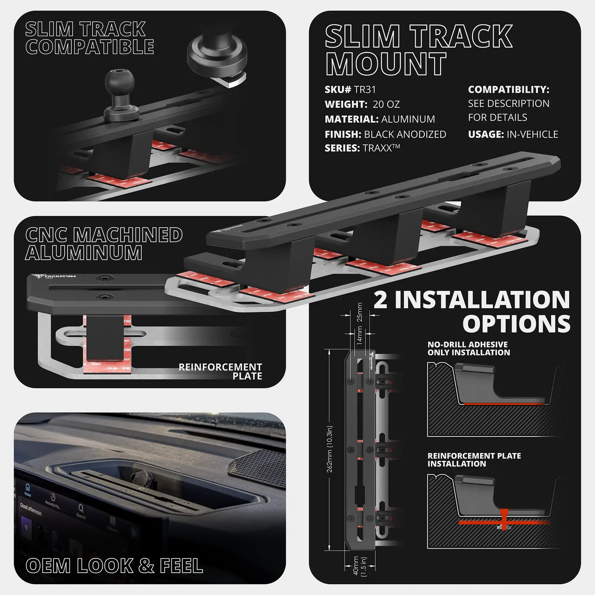 2022+ Toyota Tundra & 2023+ Toyota Sequoia Tackform Slim Track Dash Bracket With 20LITE Phone Mount