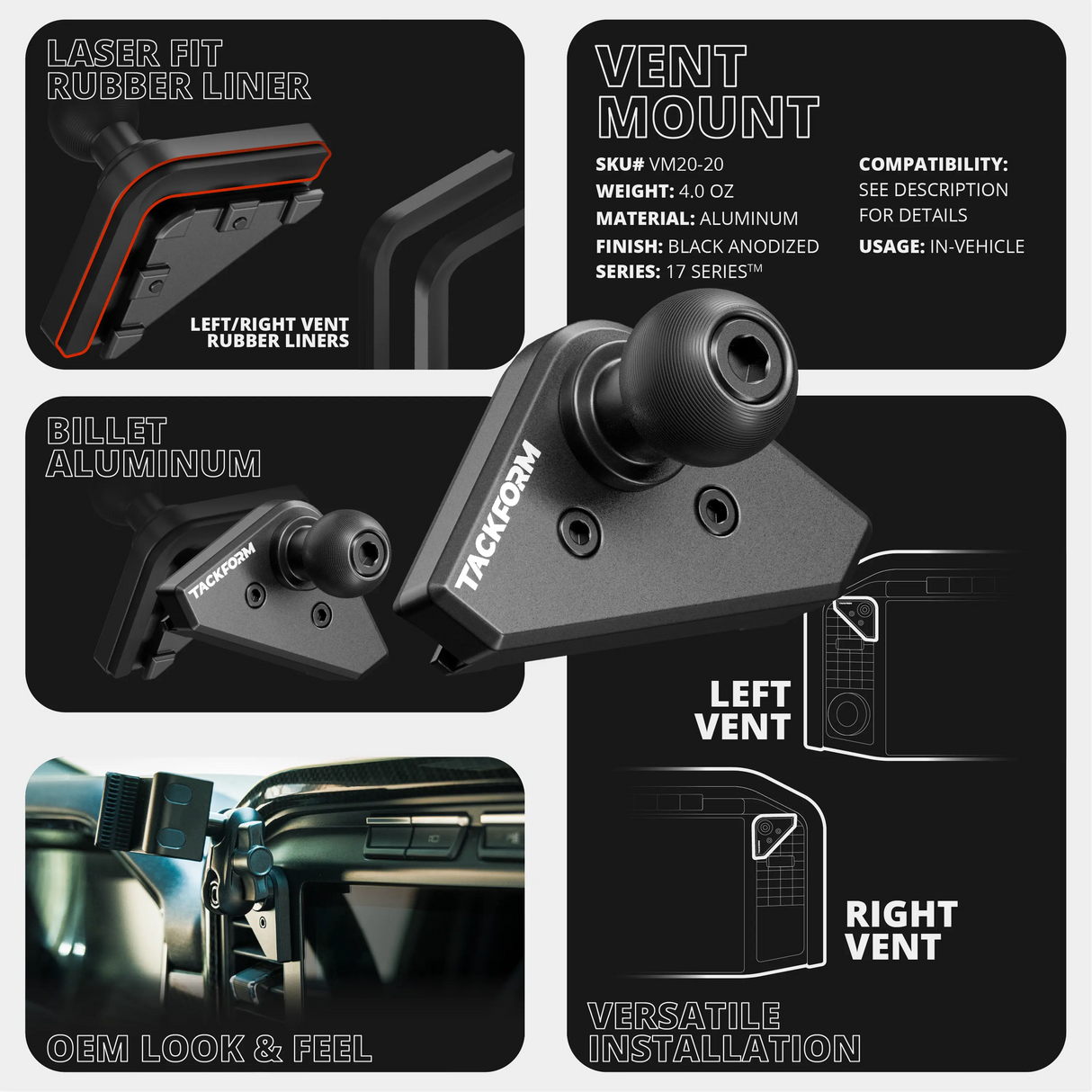2021+ Ford F-150/Raptor & 2023+ Super Duty LINK™ Vent Mount Bracket With Magnetic Phone Holder | Choose Your Arm Length
