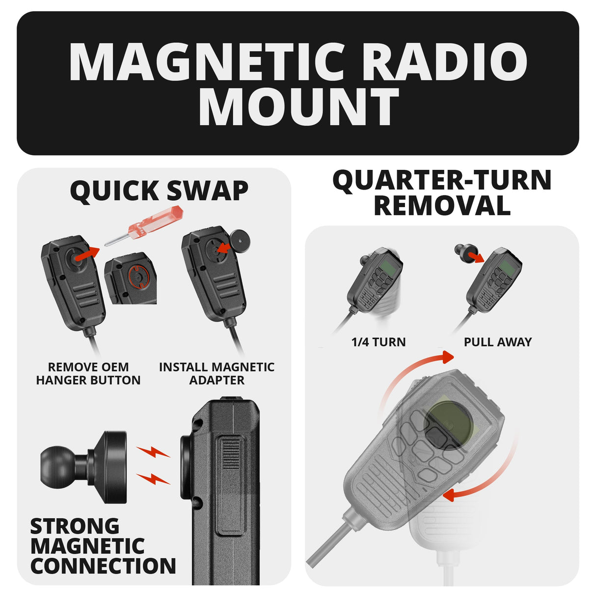 LINK™ Midland MXT275/575 Magnetic CB Radio Mount | Accessory Ready Dash and Grab Handle Compatible | 2021+ Ford Bronco | 7.5"-9.25" Telescoping Arm