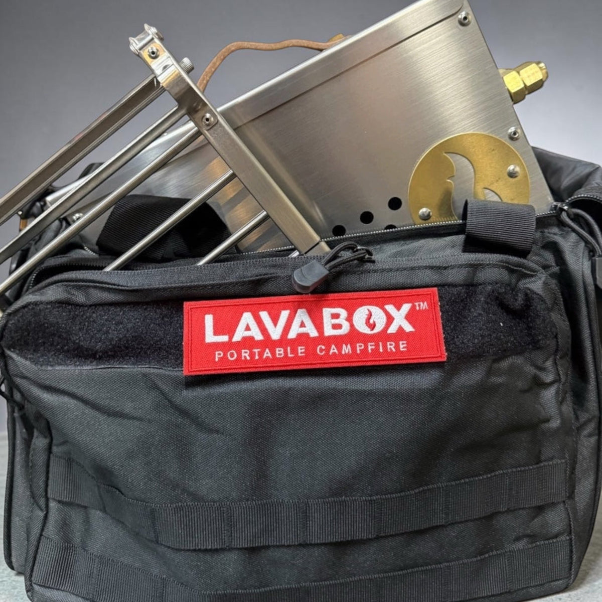 Reserve yours now! Hekla Combo: 304 Stainless Steel LavaBox, Stand/Grill, and Carry Bag