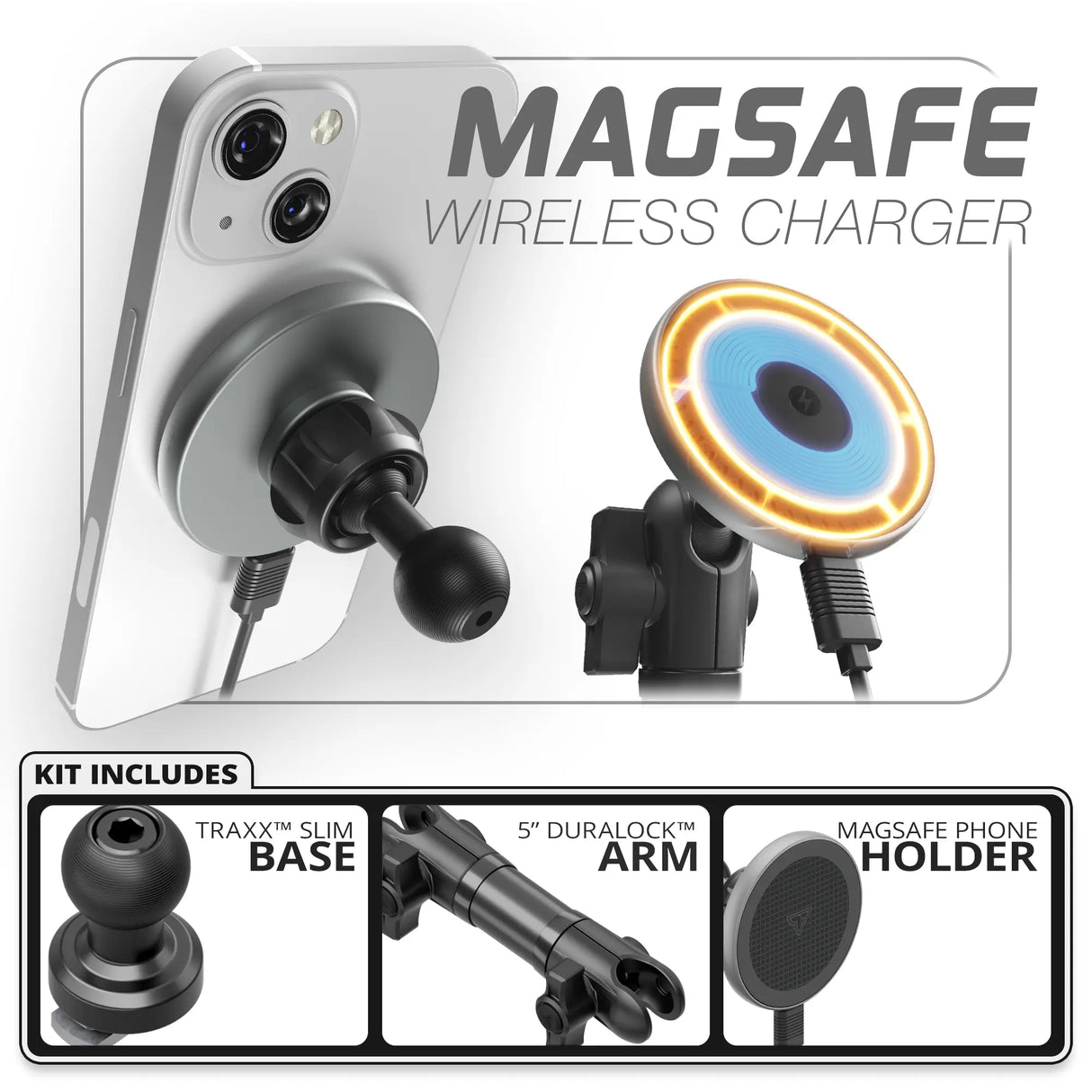 MagSafe Charging Phone Holder | Slim Track Base | 5" DuraLock Arm