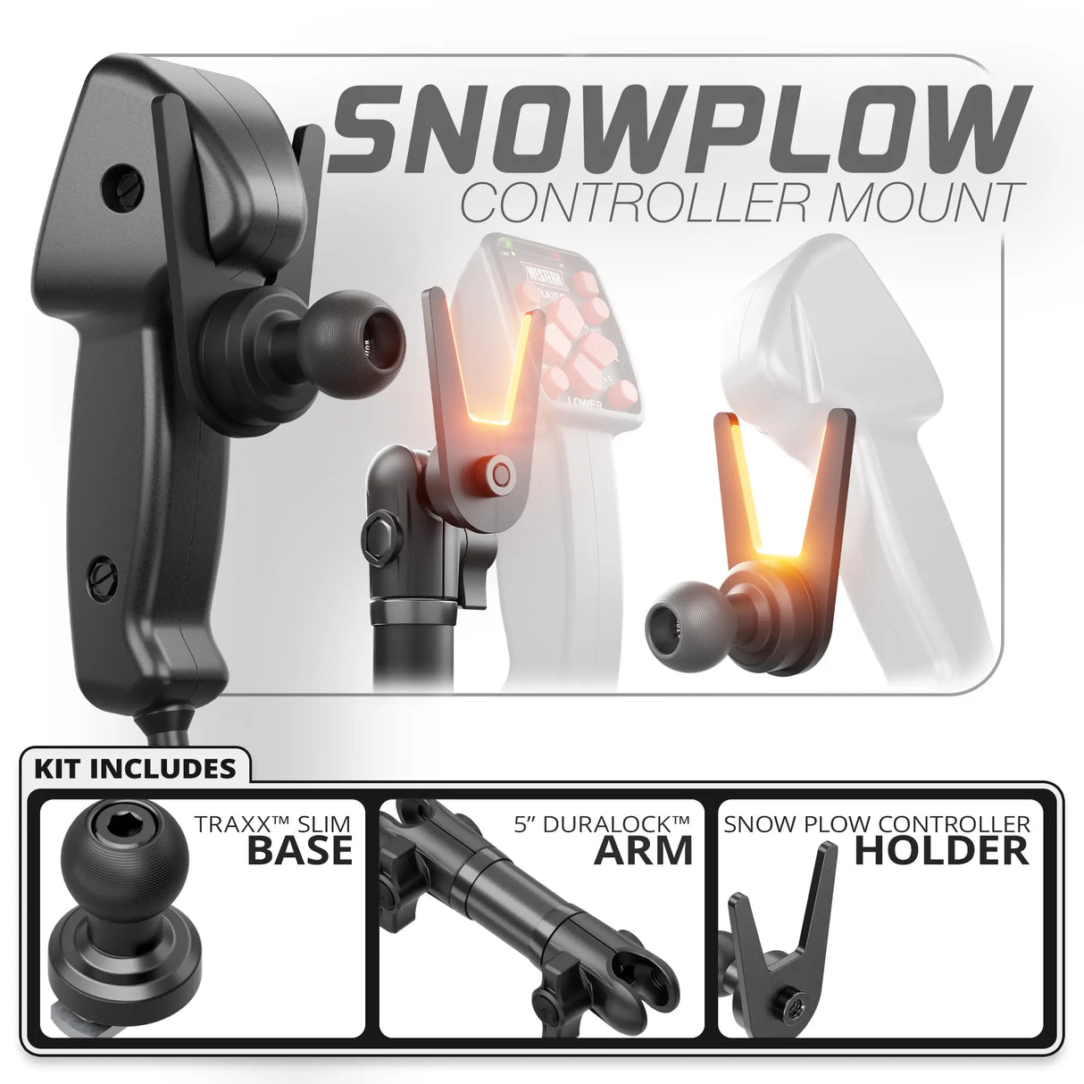 Snow Plow Controller Holder | Slim Track Base | 5" DuraLock Arm