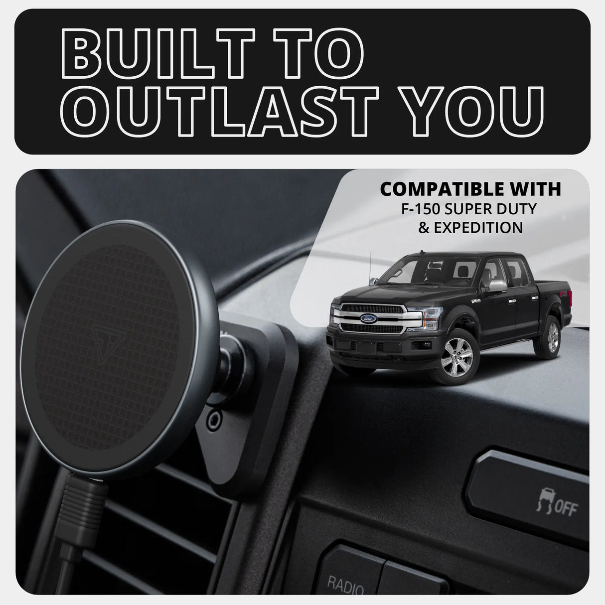 ‘15-‘20 Ford F-150, ‘17-‘22 Super Duty, ‘18-‘21 Expedition LINK™ Vent Mount Bracket With Qi2.2/MagSafe Charging and Cooling Phone Holder | Choose Your Arm Length | (See Compatibility Info For Year/Trim Details)
