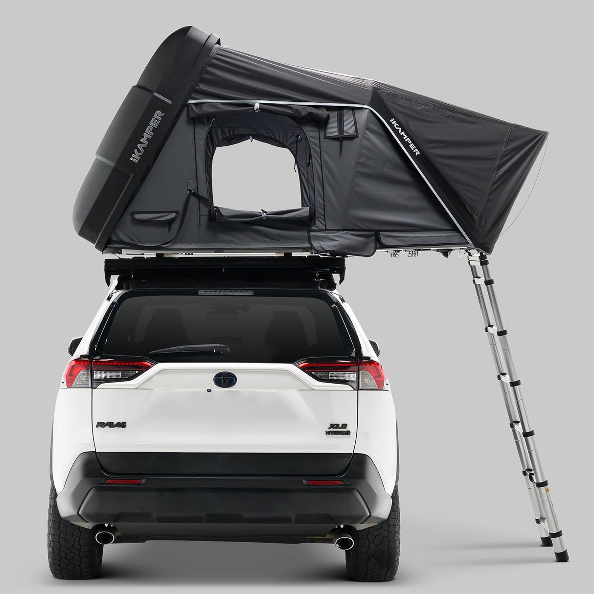 iKamper Skycamp 4.0 Trio rear view open rooftop tent on SUV