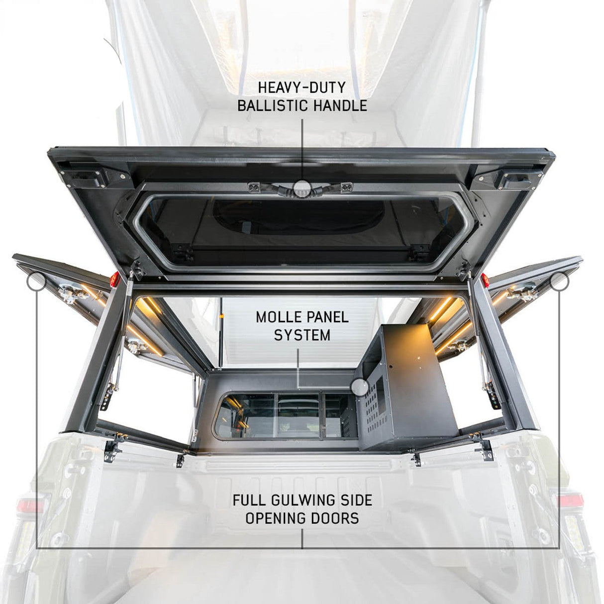 MagPak - Camper Shell/Roof Top Tent Combo W/Lights, Rear Molle Panel, Side Tie Downs, Front & Rear Windows| OVERLAND VEHICLE SYSTEMS