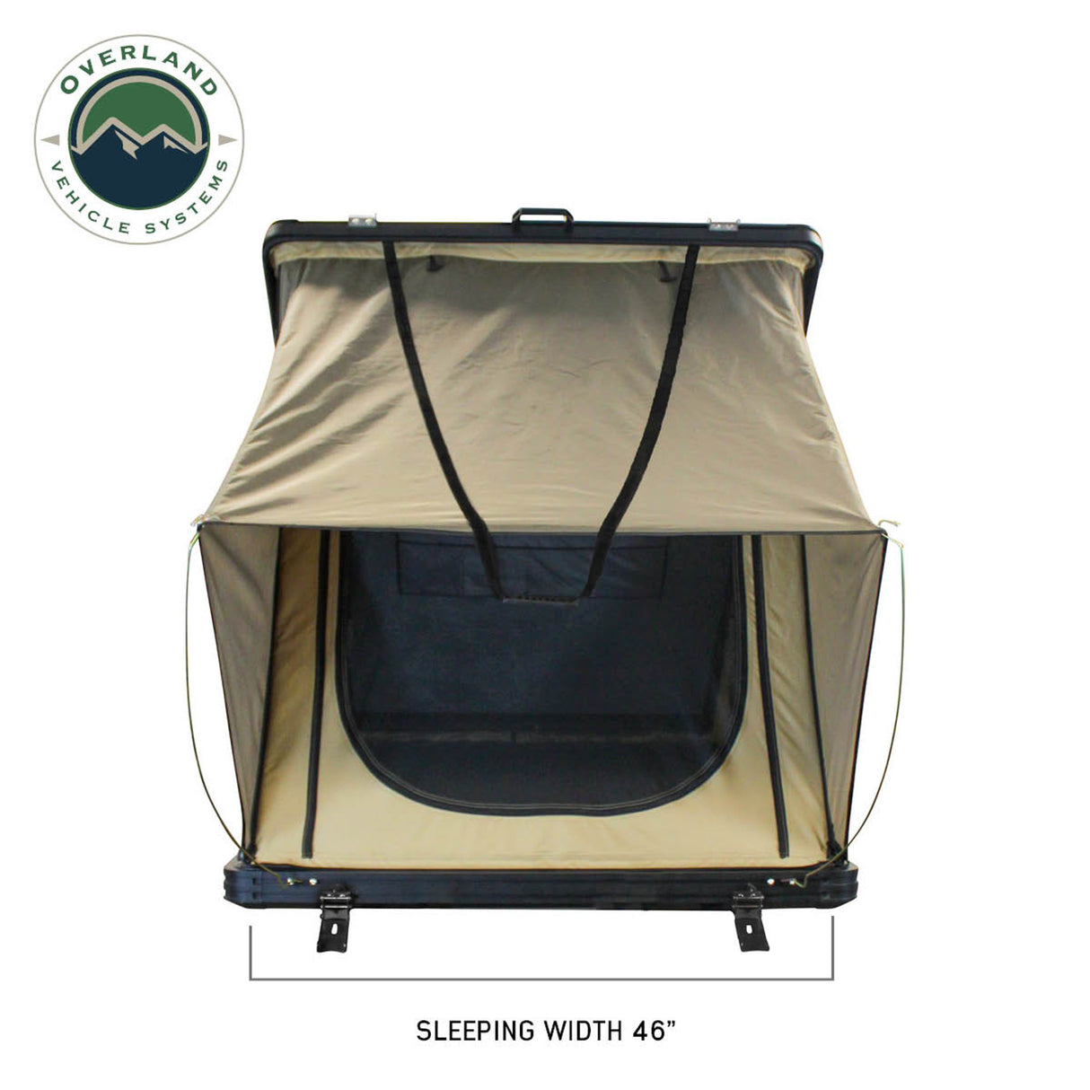 LD TMON Clamshell Aluminum Hard Shell Roof Top Tent - 2 Person Capacity, Tan Body & Green Rainfly