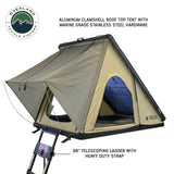 LD TMON Clamshell Aluminum Hard Shell Roof Top Tent - 2 Person Capacity, Tan Body & Green Rainfly