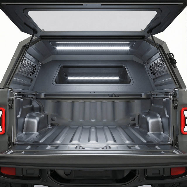 OPENROAD aluminum truck cap interior lighting and cargo access
