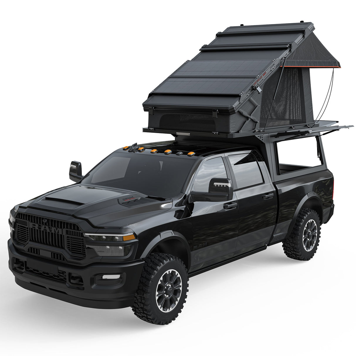 OPENROAD integrated rooftop tent aluminum truck topper installed on RAM heavy duty truck