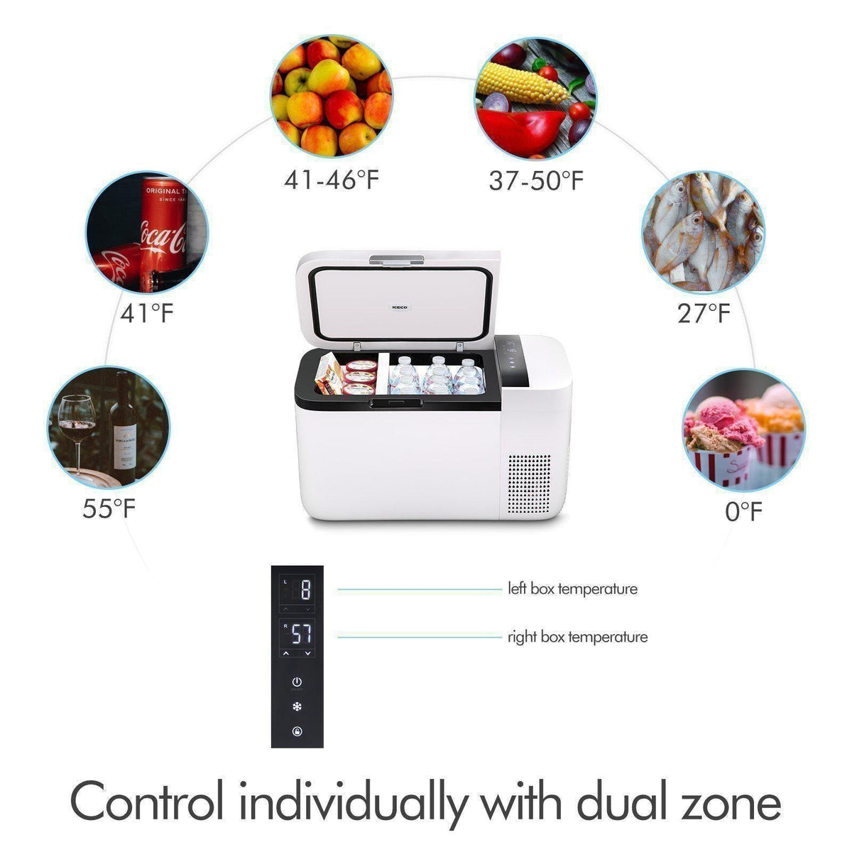 GO20 Dual Zone 12V Portable Freezer - White | ICECO | 20 LT