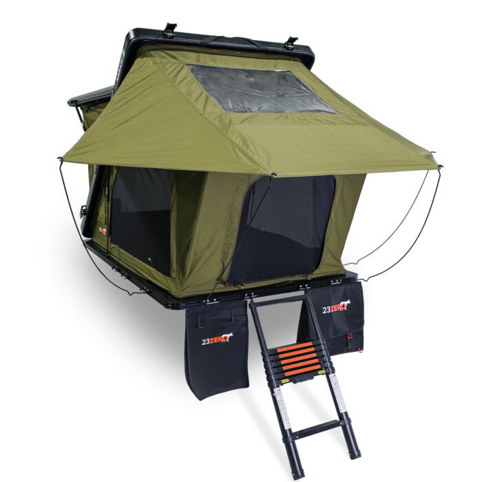 23ZERO Kabari Z aluminum Z-Lift hard shell rooftop tent deployed