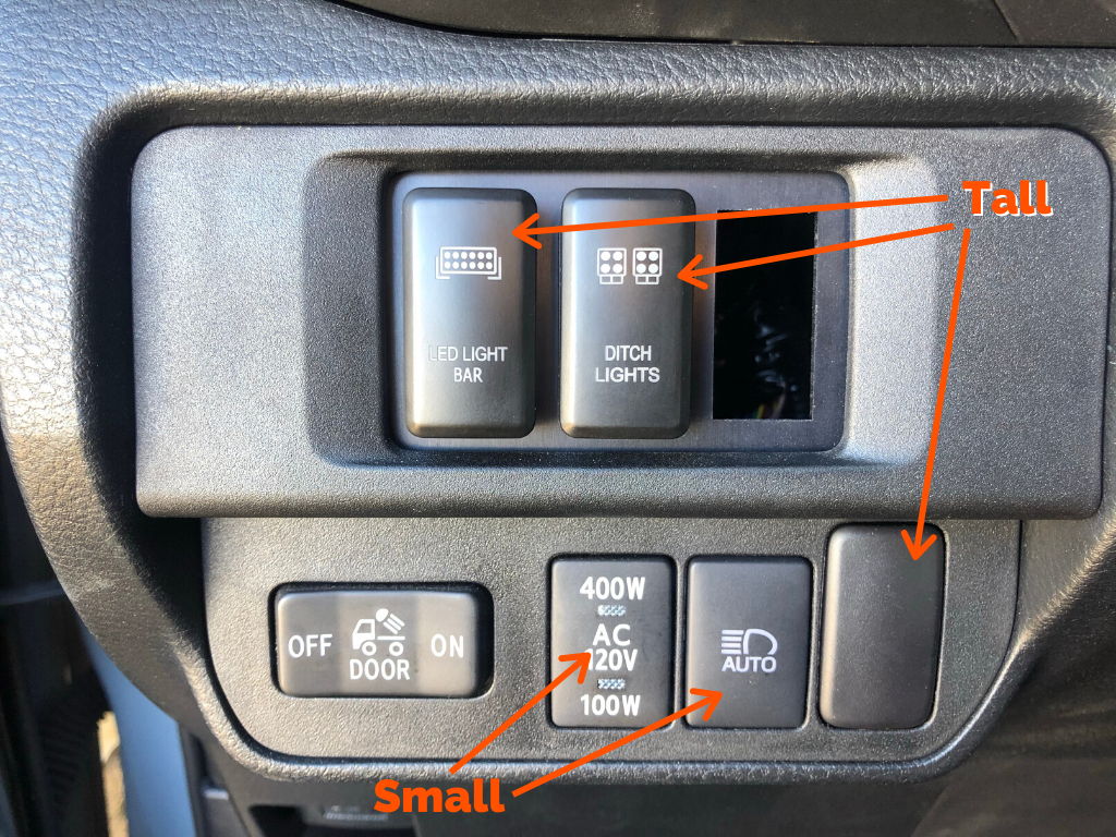 Installed comparison of small vs tall switches - Cali Raised LED