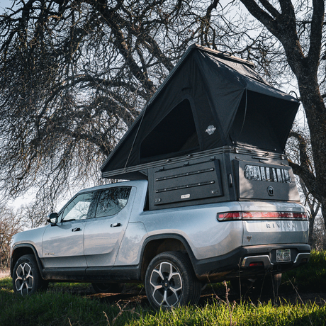 Inca4x4 Rivian R1T camper with pop-up sleeping roof open