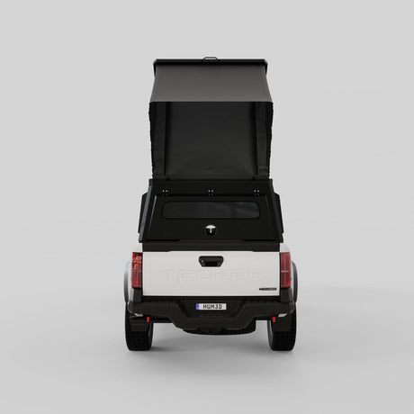 Rear view of Inca4x4 pop-up camper open on Toyota Tacoma