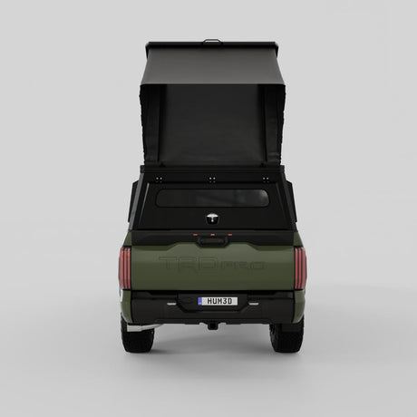 Rear view of open Inca4x4 wedge camper for Toyota Tundra 5.5-foot bed