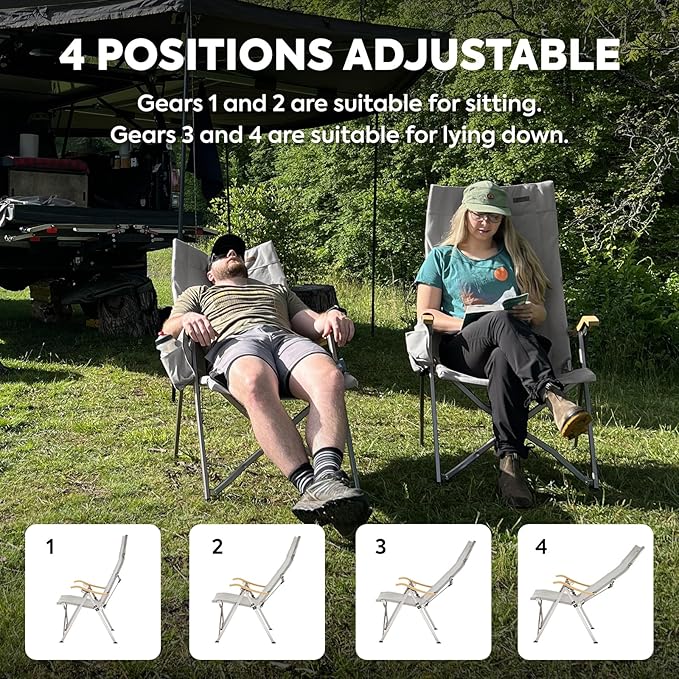 Ha1600 Adjustable Camping Chairs, High-Back Heavy Duty Folding Chair for Outside | ICECO