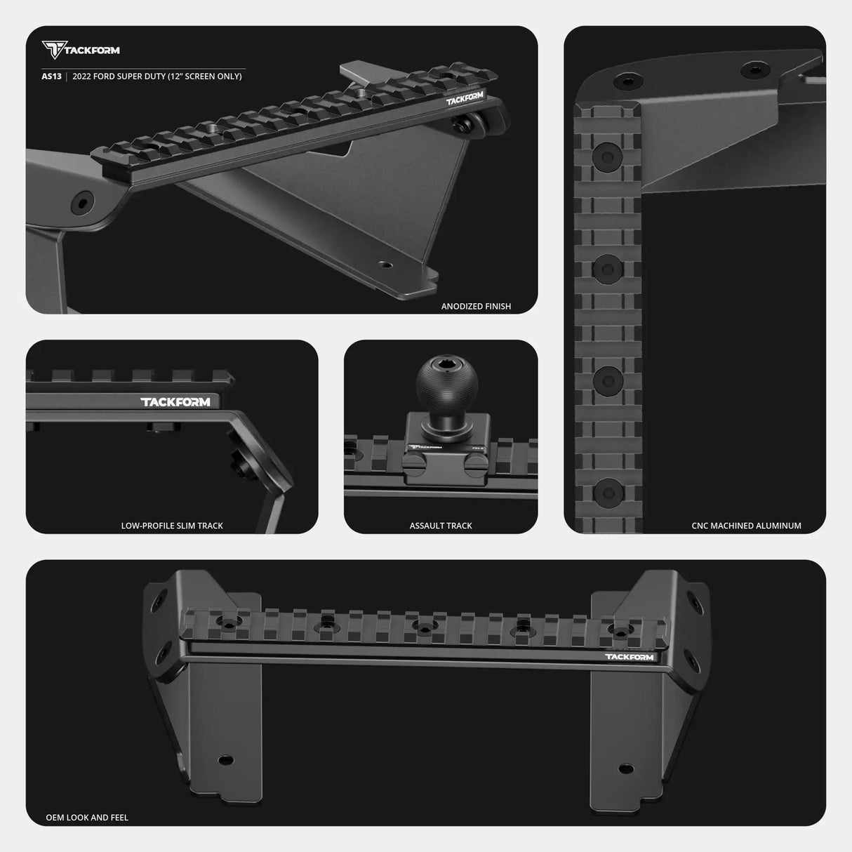 2022 Ford Super Duty (Compatible With 12” Screen ONLY) Tackform Assault Track Picatinny Dash Bracket With 20LITE Phone Mount
