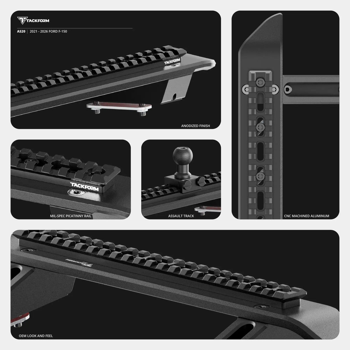 2021+ Ford F-150 (See Compatibility Info For Specific Year/Trim Fitment Details) Tackform Assault Track Picatinny Dash Bracket With MagSafe Phone Mount