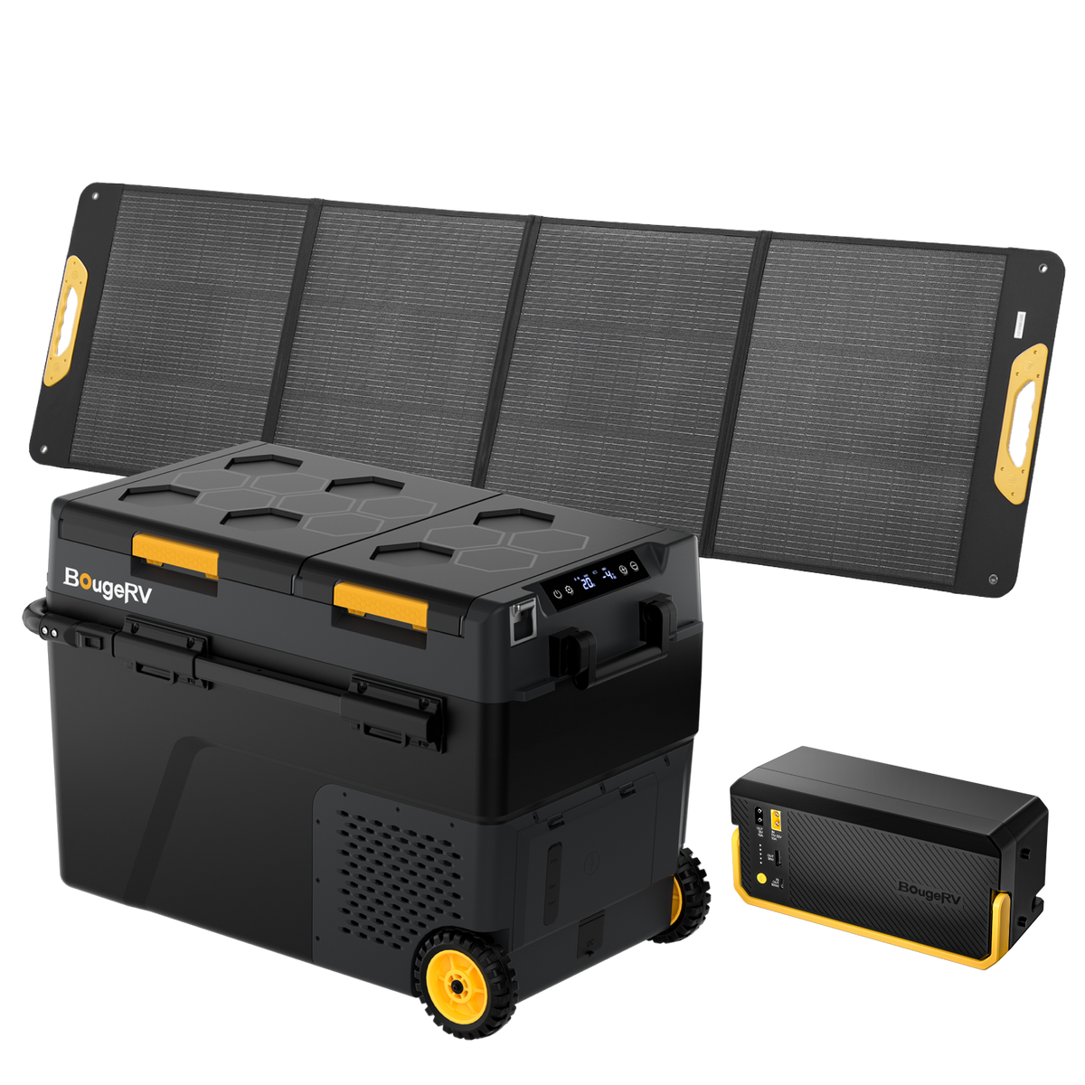 BougeRV CRD2 V2.0 52QT dual zone 12V fridge freezer 200w solar + battery kit for camping overlanding RV truck