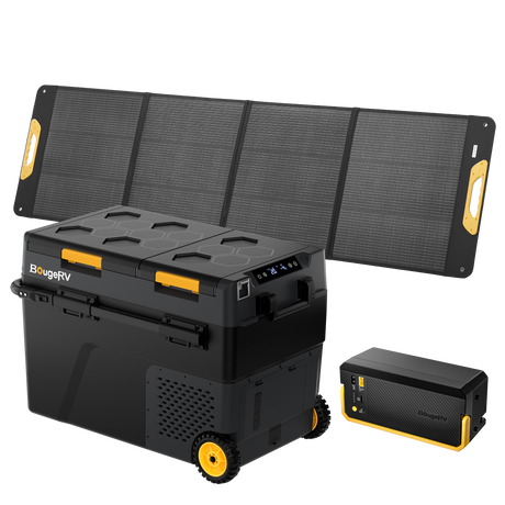 BougeRV CRD2 V2.0 52QT dual zone 12V fridge freezer 200w solar + battery kit for camping overlanding RV truck