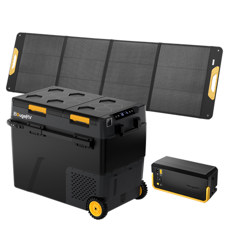 BougeRV CRD2 V2.0 61QT dual zone 12V fridge freezer 200w solar + battery kit for camping overlanding RV truck