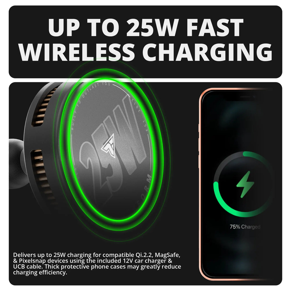 Qi2.2/MagSafe Charging & Cooling Phone Holder  | Slim Track Base | 2" DuraLock Arm