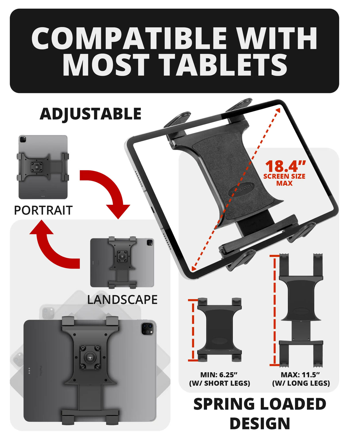 Heavy Duty Seat Rail/Floor Bolt Mount | 20"-24" Aluminum Telescoping Arm | Ford F-Series | Tablet Holder