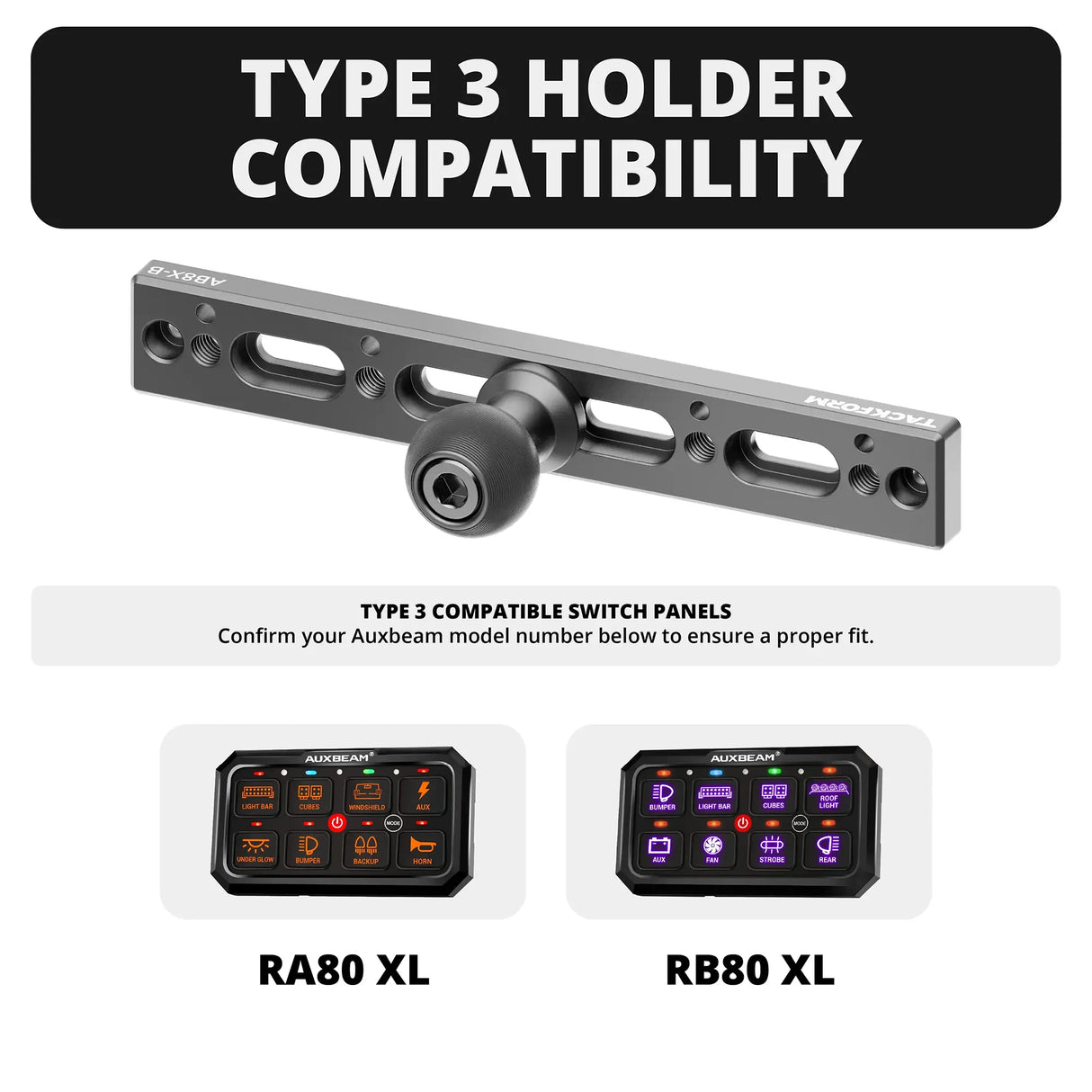 Auxbeam Holder | Slim Track Base | Choose Arm Length & Panel Type