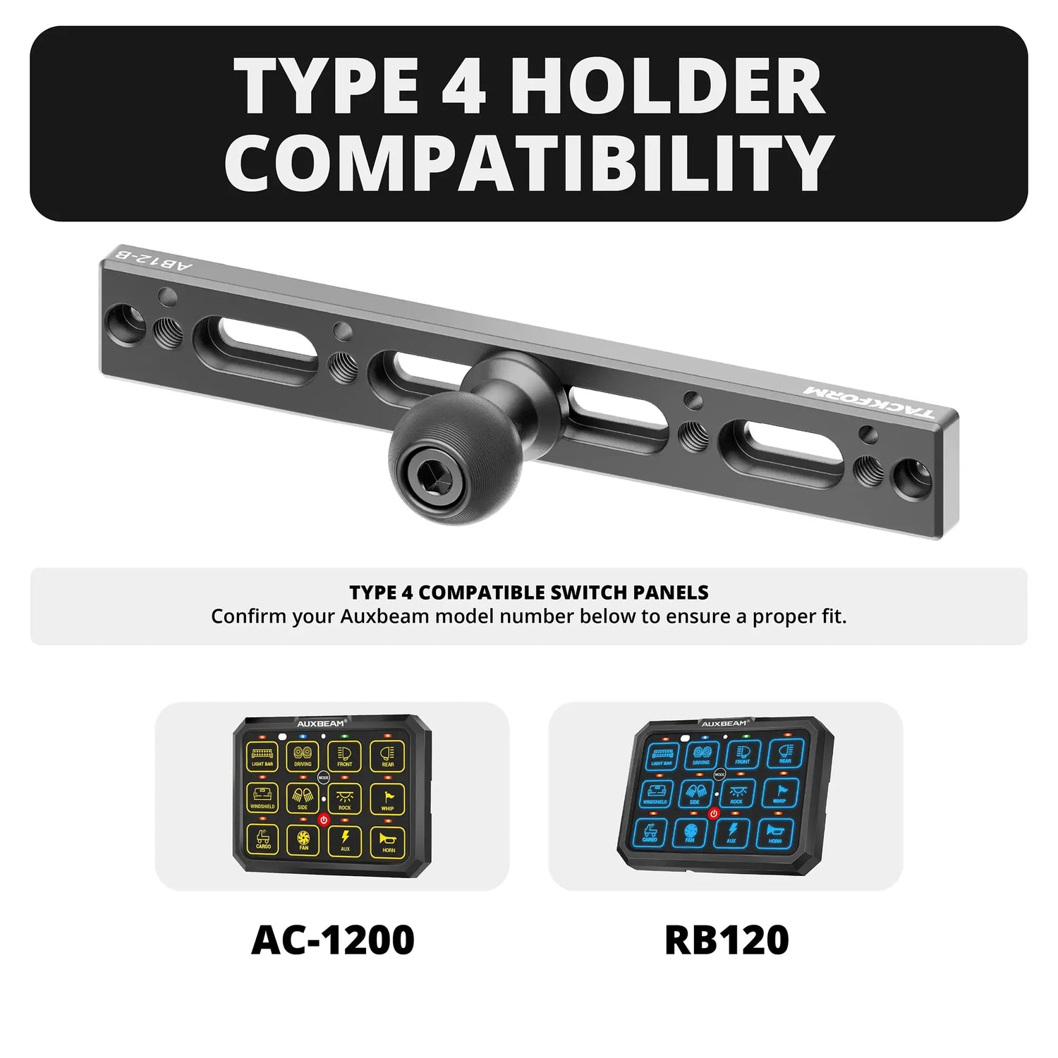 Auxbeam Holder | Slim Track Base | Choose Arm Length & Panel Type