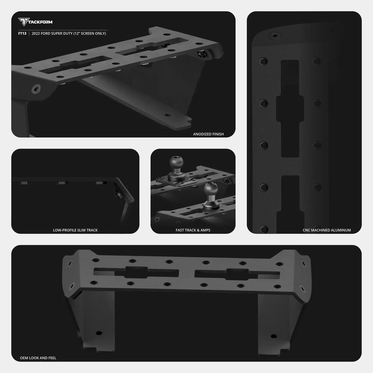 2022 Ford Super Duty (Compatible With 12” Screen ONLY) Tackform Fast Track Dash Bracket With 20LITE Phone & Tablet Mounts