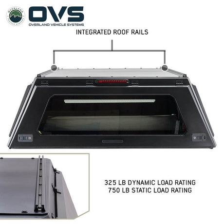 OVS Expedition Tacoma truck cap integrated roof rails 750 pound static rating