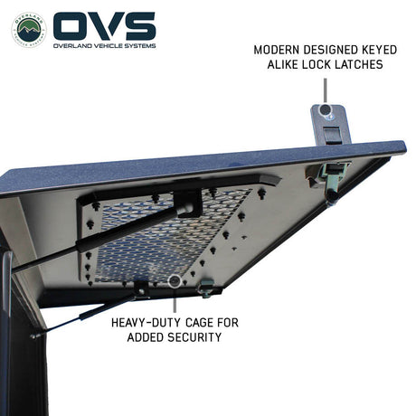 Lockable OVS Tacoma truck cap gullwing door with heavy-duty latch protection
