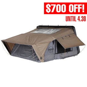 OVS HD Bushveld 4 Person Cantilever Hard Shell Roof Top Tent Grey Body & Tan Rainfly hard shell rooftop tent for overlanding