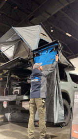 Ultimate Camp Shower Set: Hard Case Shower/Bathroom Awning + 90 Degree Swing Out