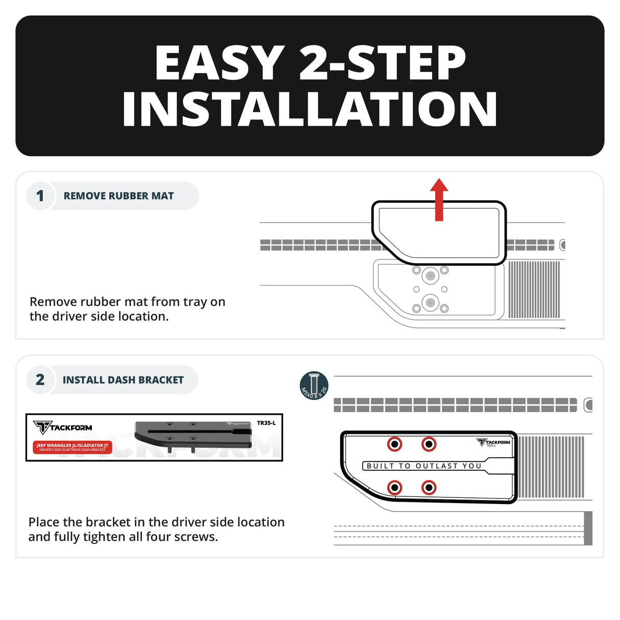 2024+ Jeep Wrangler JL & Gladiator (Not Compatible With 4xe) Tackform Slim Track Dash Bracket With MagSafe Charging Phone Mount | Driver Side