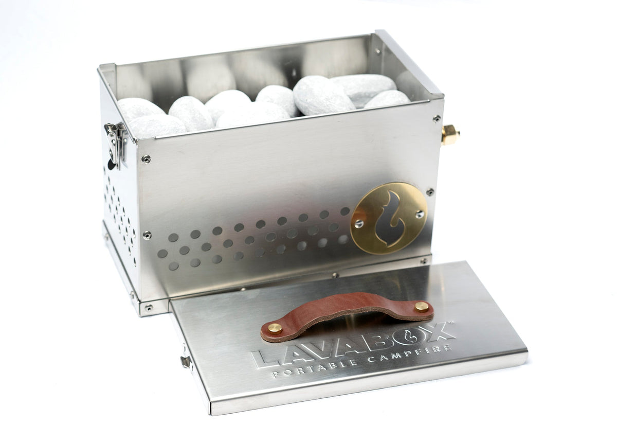 Reserve yours now! Hekla Combo: 304 Stainless Steel LavaBox, Stand/Grill, and Carry Bag