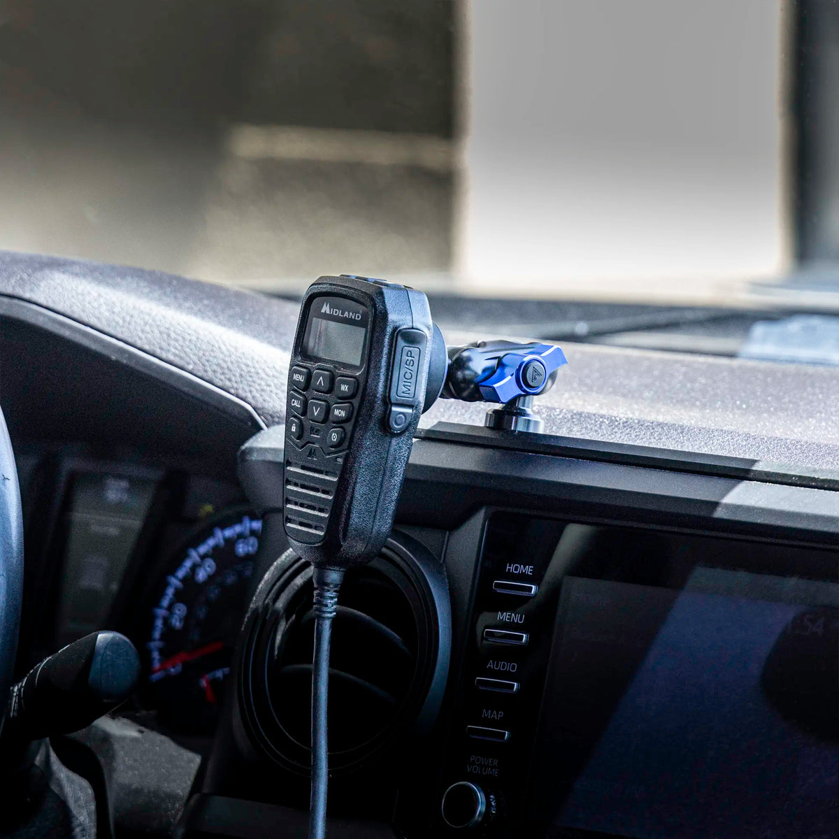 2016-2023 Toyota Tacoma Tackform Slim Track Dash Bracket With 20LITE Phone & Midland Magnetic CB Radio Mic Mounts