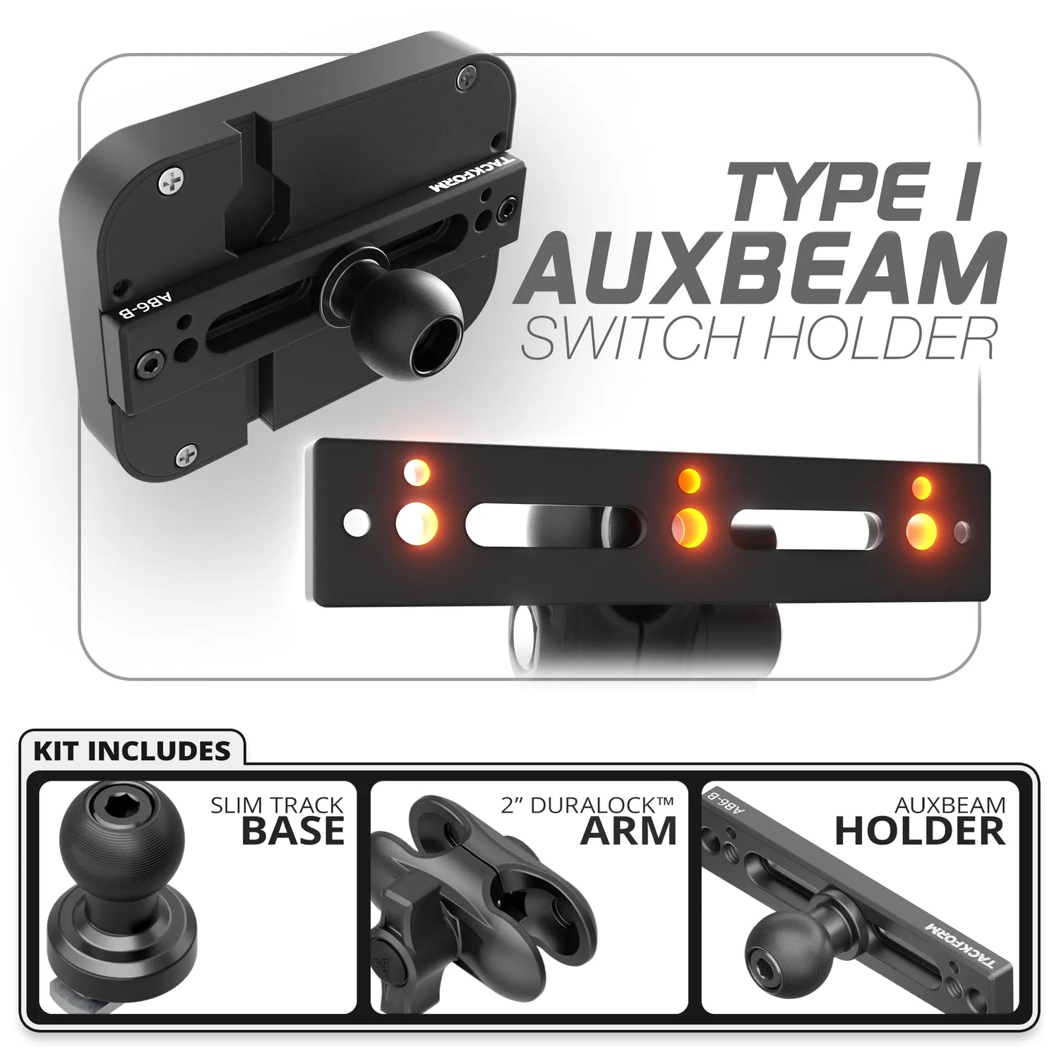 Auxbeam Holder | Slim Track Base | Choose Arm Length & Panel Type
