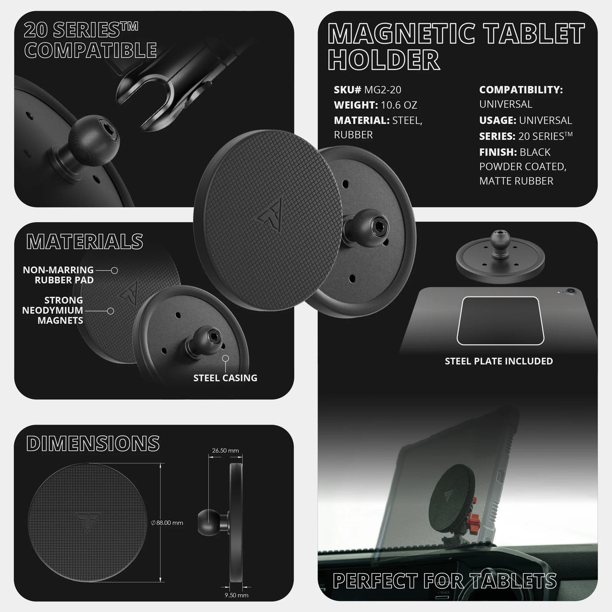 Magnetic Tablet Holder | Slim Track Base | 6" DuraLock™ Arm