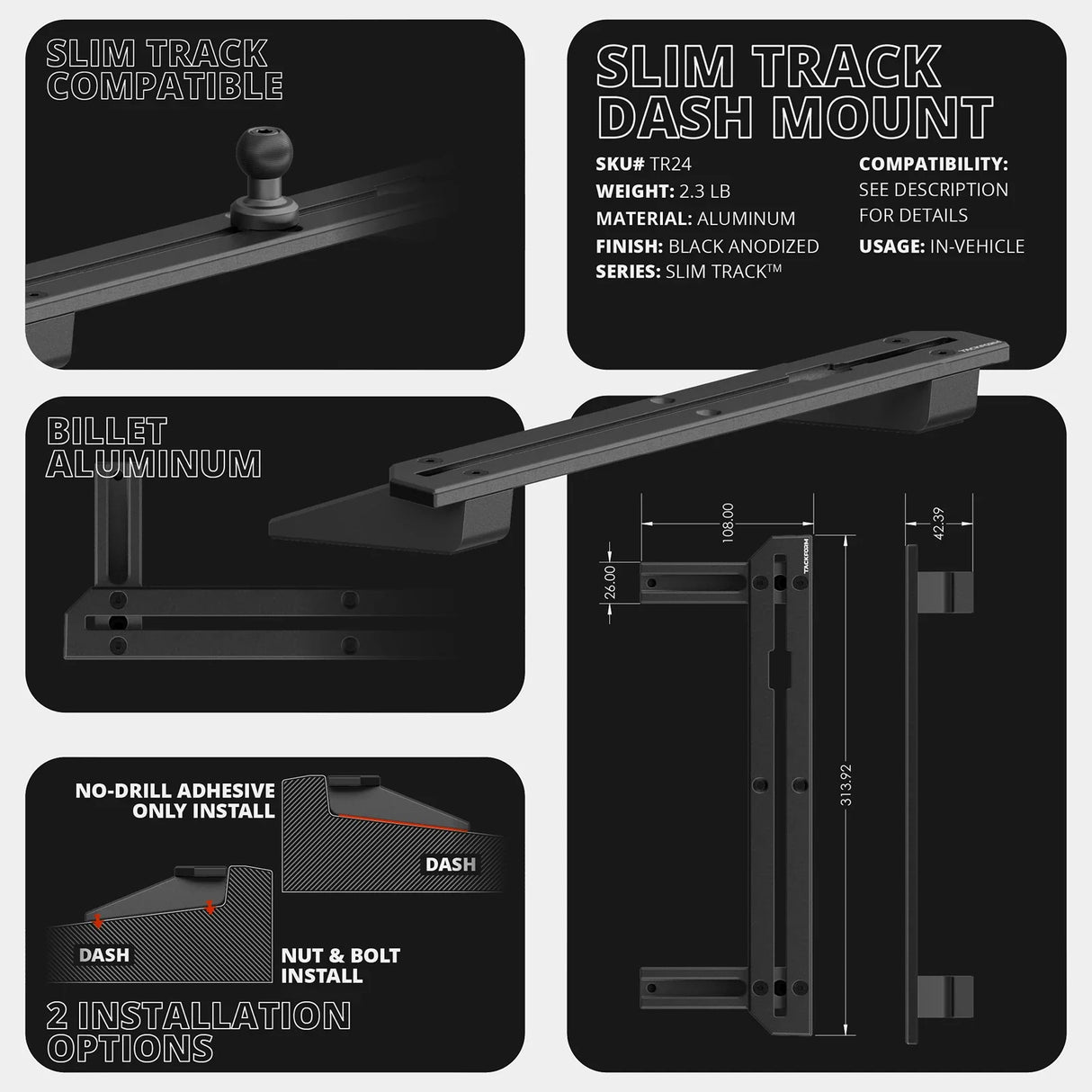 2023-2026 Ford Super Duty (F-250 Through F-600) Tackform Slim Track Dash Bracket With 20LITE Phone & Tablet Mounts