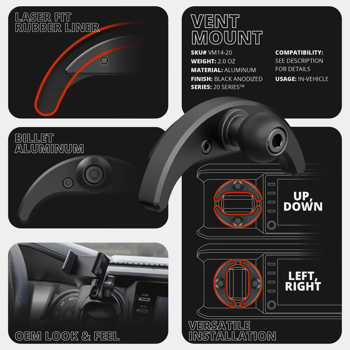 2016-2023 Toyota Tacoma & 2014-2021 Tundra LINK™ Vent Mount Bracket With Magnetic Phone Holder | Choose Your Arm Length