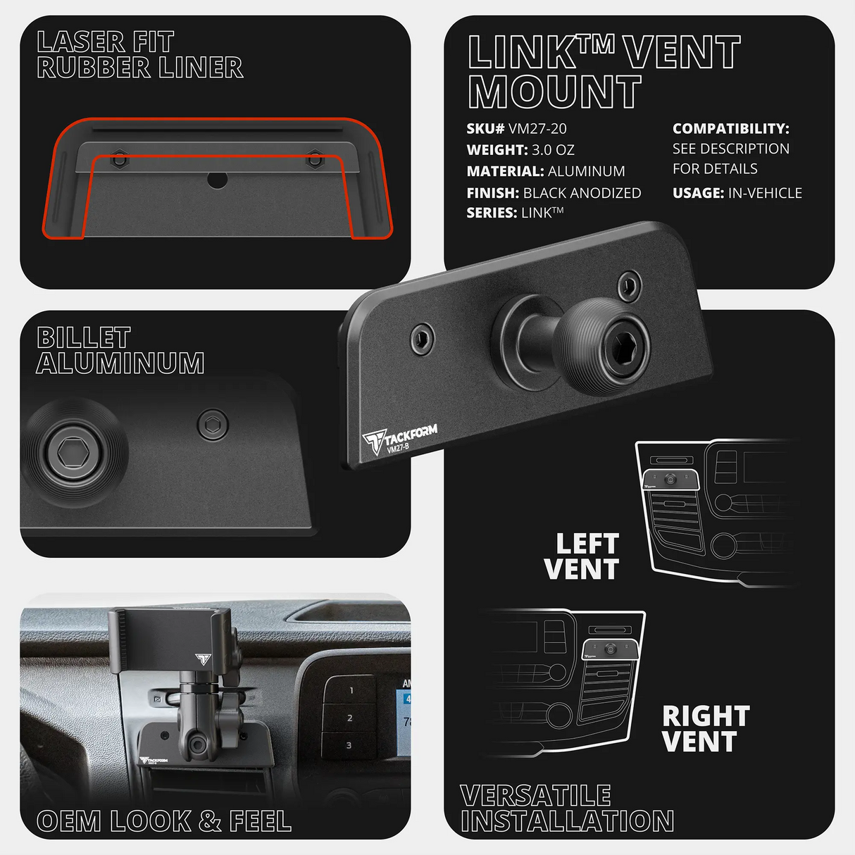 2020+ Ford Transit LINK™ Vent Mount Bracket With MagSafe Phone Holder | 3.5" Arm | (Not Compatible With Transit Connect)