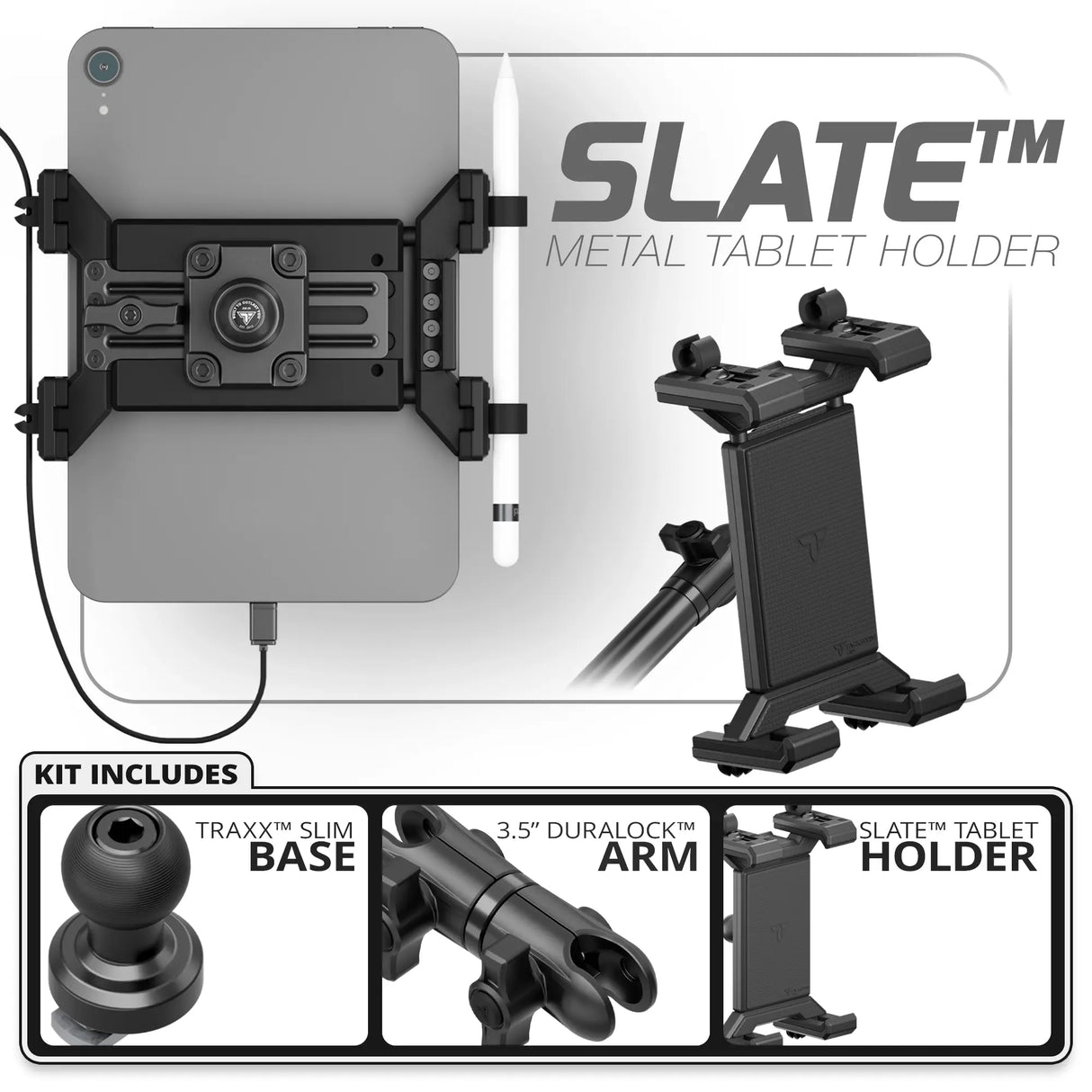 Metal Tablet Holder | Slim Track Base | 3.5" DuraLock Arm
